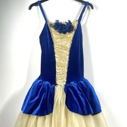 Revolution Blue Gold Dance Costume Tulle Dress Size LA Women Juniors M