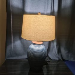 High Glossy Blue Ribbed Ceramic Table Lamp