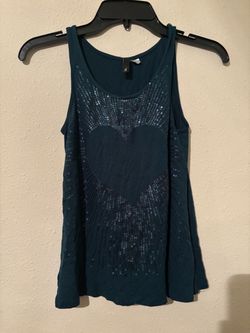 Blue Sequin Heart Tank Top