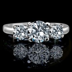 1.50 ct tw (1 ct center), three stone ring diamond simulant-diamond veneer® set in sterling silver platinum electroplated Simulated diamond