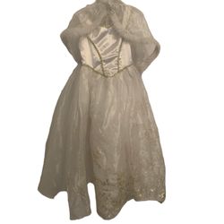Girl play dress with hood Sz M 7/8 white gold
