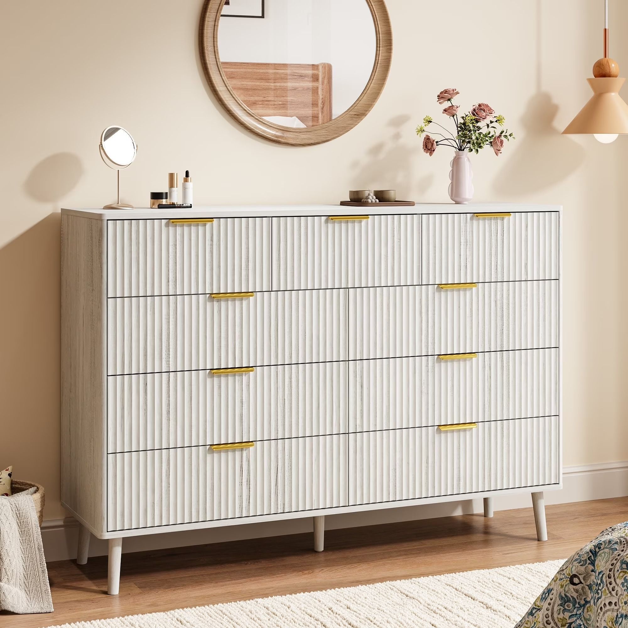 YouTrend Fluted 9 Drawers Dresser, 55.1" Wide Modern Chest of Drawers