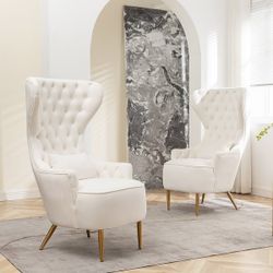 2 Pieces  Velvet Wingback Chair