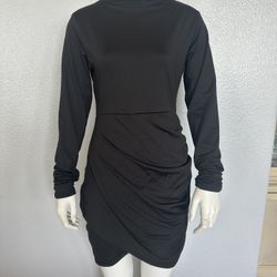 Women's Sexy Wrap Front Long Sleeve Ruched Bodycon Mini Club Dress Size M