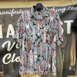 Vintage High Seas Trading Co Surfboard Surfer Hawaiian T Shirt Coco Buttons L