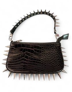 Dolls kill black croc print spiked handbag