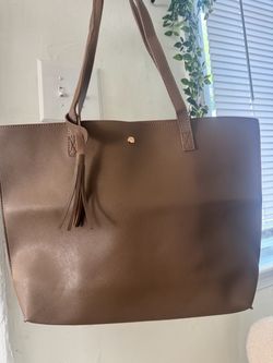 Brown Faux Leather Tote Bag