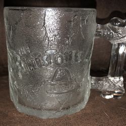 The Flintstones collectible bone handle 3D glass Mcdonalds vintage mug