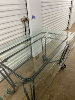 Glass Table Top with Green metal base