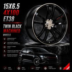 🔥 15x6.5 4x100 RTX Twin Black Machined Wheels 🔥