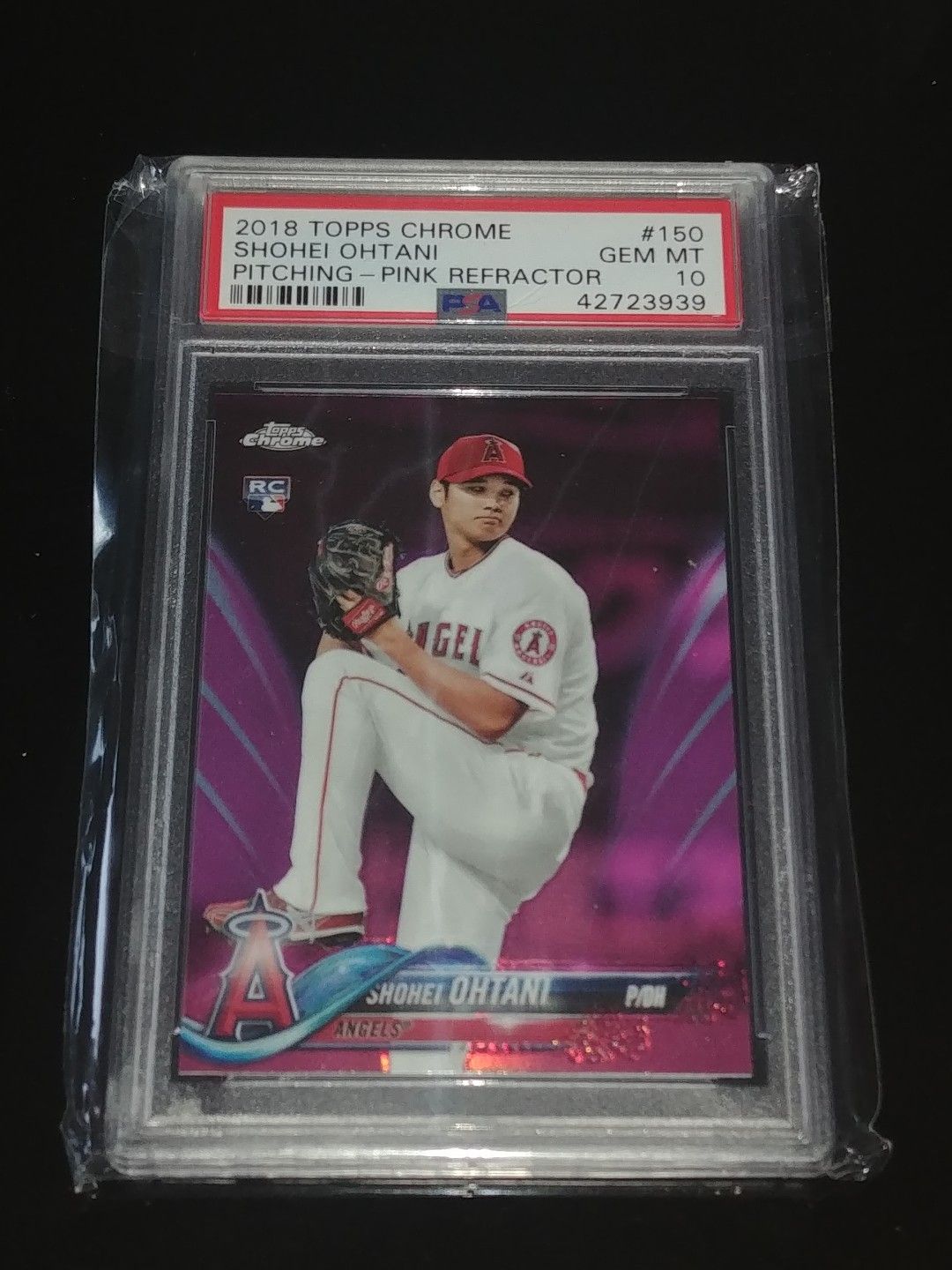 2018 Topps Chrome Shohei Ohtani Pink Refractor Rookie Baseball card #150 in PSA 10