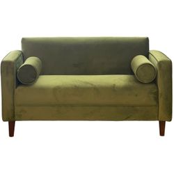 Brand New Loveseat Sofa Avocado Green Velvet Upholstery Solid Wood Frame