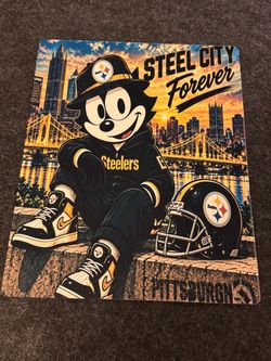 Pittsburgh Steelers Felix the cat on a metal sheet