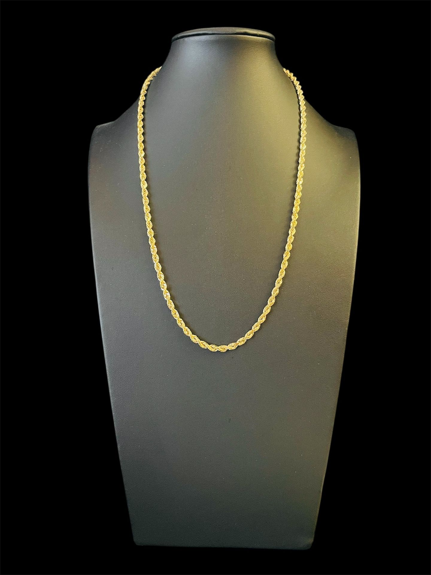 22” 14K Yellow Gold Diamond Cut Rope Chain