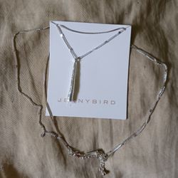 Jenny Bird Silver Tone Drop Pendant Necklace Retail $115