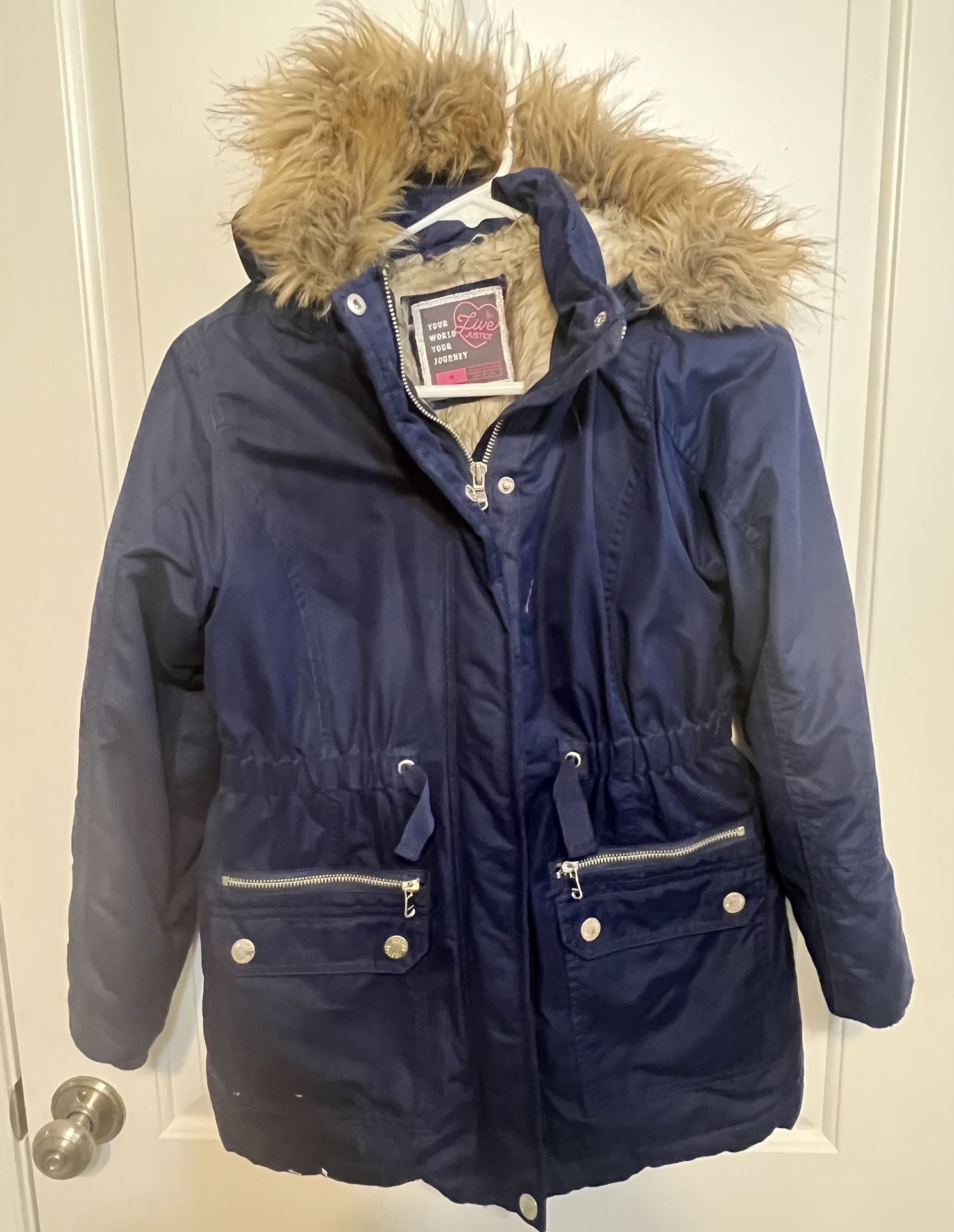 Justice Girls Faux Fur Pile-Lined Heavyweight Jacket with Hood Size 12