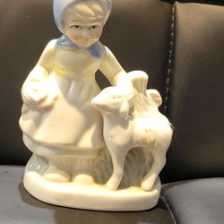 Vintage Young Girl Figurine With Lamb