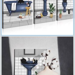 MEGIESTO Boho Wall Art, 3 Pieces 12"x16" Framed Canvas Cat Wall Art Minimalist Geometric Abstract Botanical Print Mid Century Modern Boho Wall Decor f