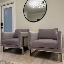 Restoration Hardware Milo Baughman Model #3426 Chair 1968. Light grey/gray Velvet. Custom Order Material. Set of Two RH Seats