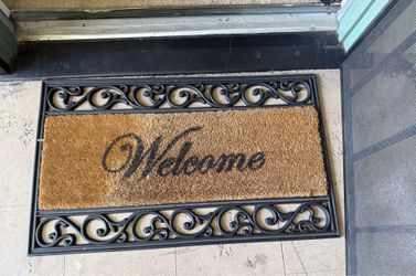 Welcome Coir Doormat with Decorative Rubber Border – $10