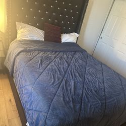 Black Leather Queen  size bed And Mattress 