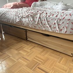 Full Size Bed Frame + Two Sliding Drawers 