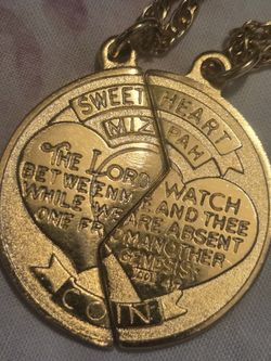 Sweet heart mizpah prayer coin necklace never used