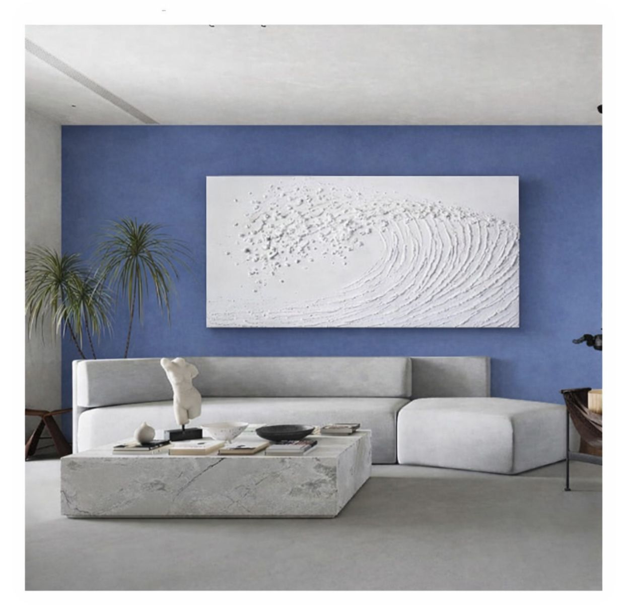 Large White Ocean Waves Painting 58x29 Large Textured Wall Art Hand Painted Canvas