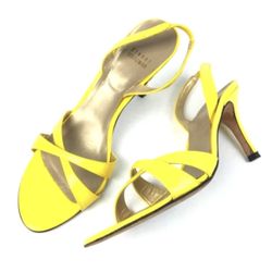 Stuart Weitzman Patent Leather Yellow Slingback Sandals Heels Size 7