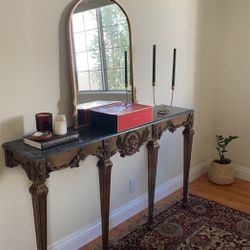 Antique-Style Neoclassical Gilt Console Table with Removable Marble Top