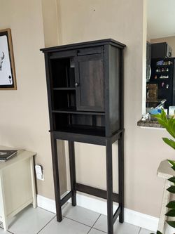 Dark Wood over toilet Cabinet with Sliding Door