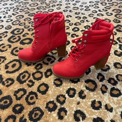 Red high heel boots