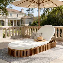 Outdoor Teak Wood Chaise Lounge with Cushion