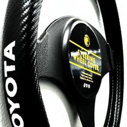 STEERING WHEEL COVER WITH LOGO (TOYOTA) - MICROFIBER & PU LEATHER.
