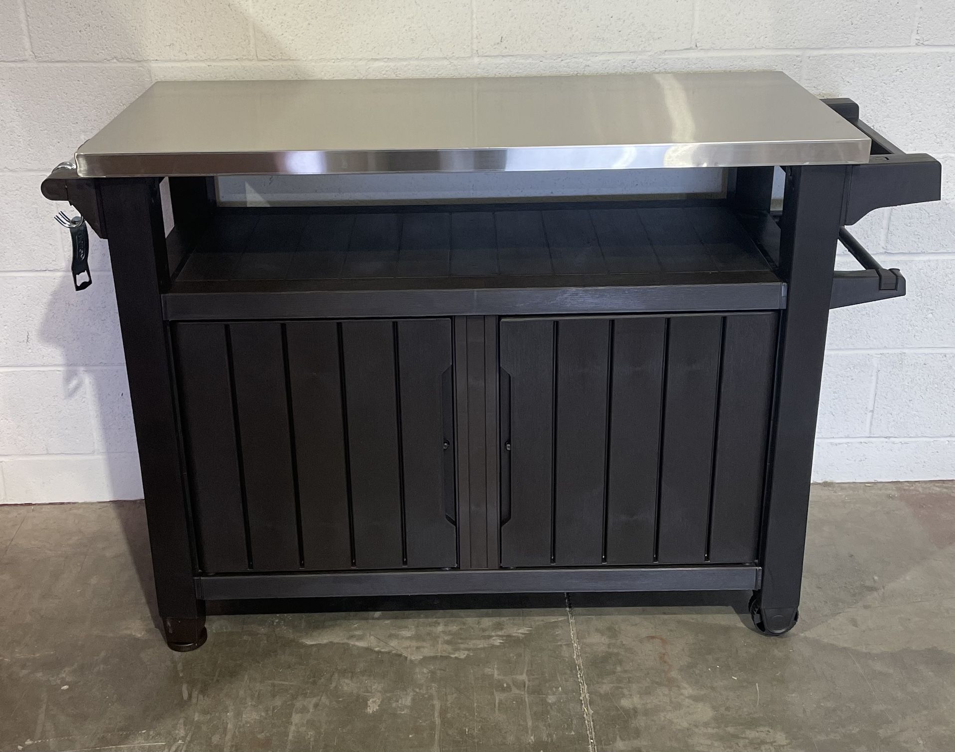 Keter Outdoor Entertainment Storage Station Grilling Table, Non- Brushed Brown