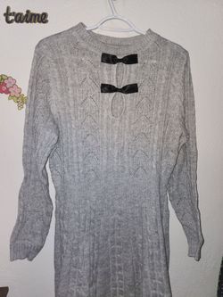 Gray Cable Knit Sweater Dress with Bow Detail XL