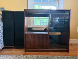 Stereo system w/ record player, amp, tape decks and 2 speakers