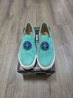 Karl Lagerfield Paris Ryann Crystal Tiffany Blue Slip On Womens Size 8.5