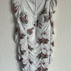 Mesh Midi Dress White With Flowers 