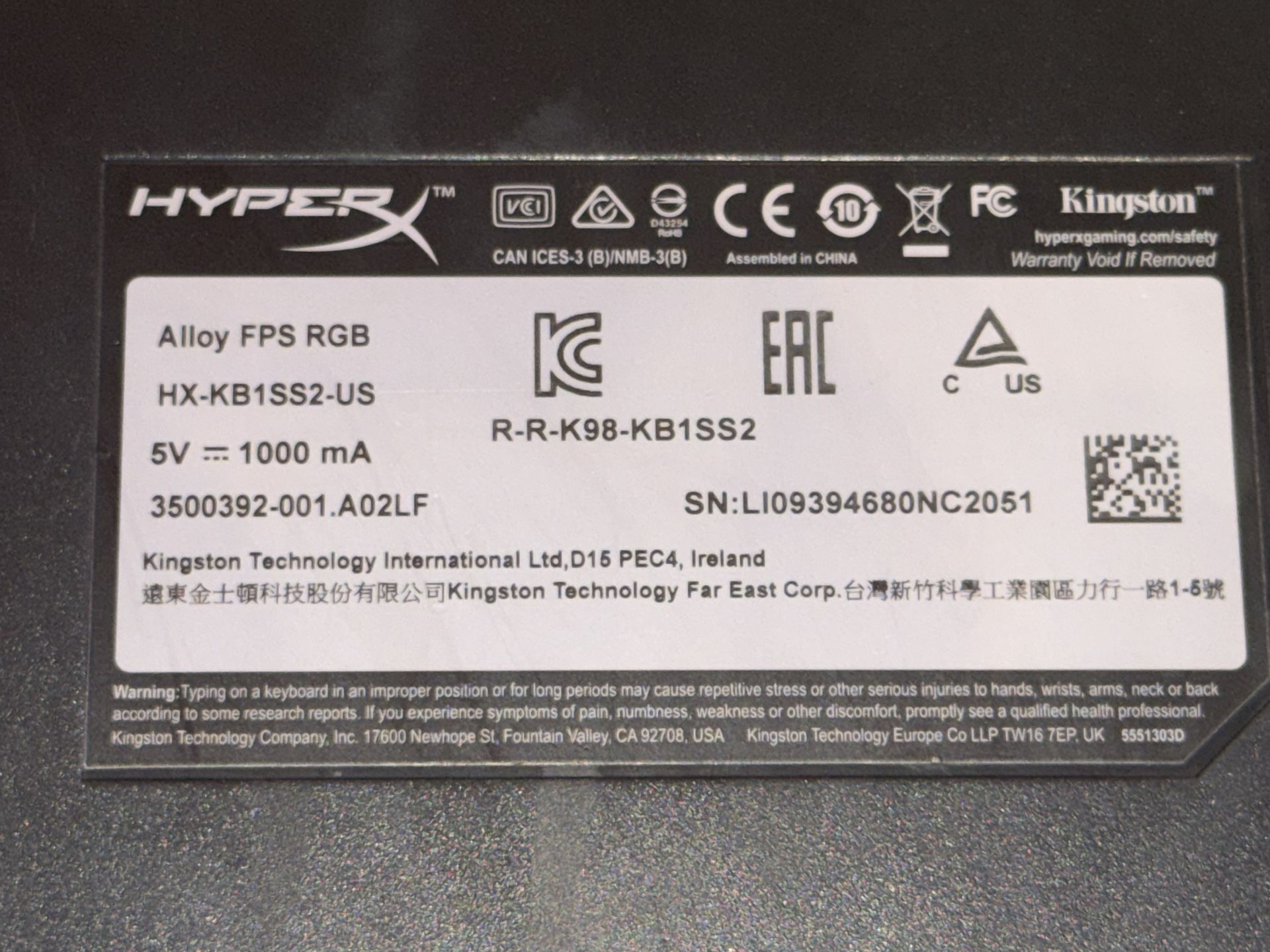 HyperX Alloy FPS RGB Keyboard