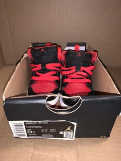 Nike Jordan 1 Toddler Red Black Kids Mid Shoe Size 5