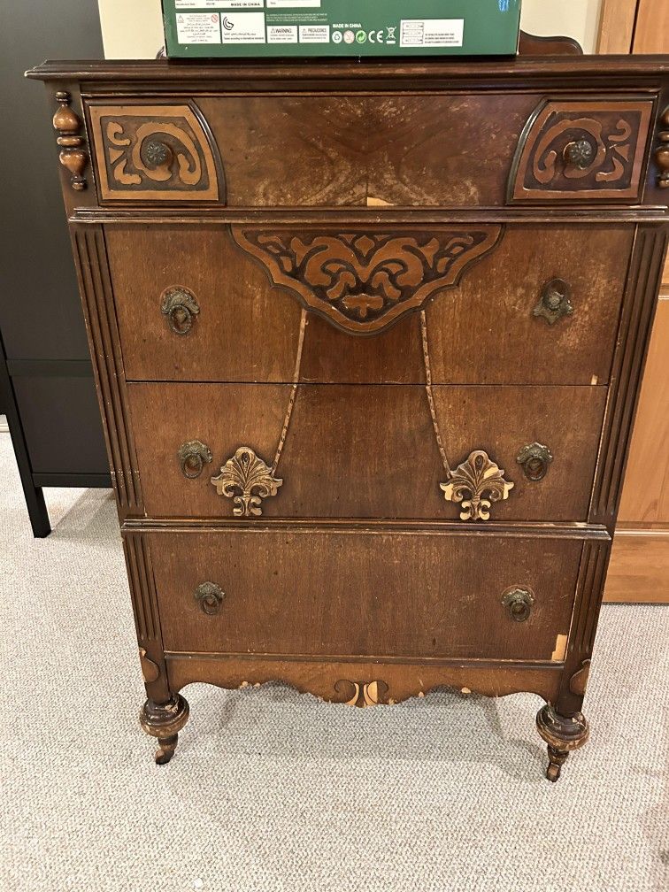 Late Victorian Oak Dresser high boy casters 44.5”