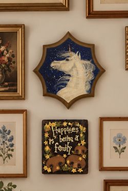 Vintage Hand-Painted Celestial Unicorn Wall Plaque 70s/80s Retro Fantasy Mushroom Art Groovy Kitsch Signed