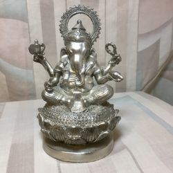 Lord Ganesha - 6” tall white bronze statue / murti 