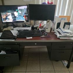 Metal Desk With 2 Monitor Adapter. (Monitors Not Included)