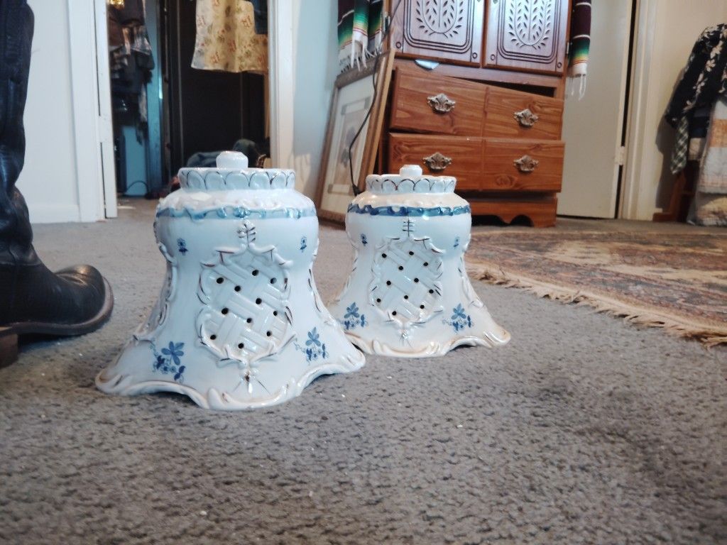 I Have Two Vintage Porcelain Lamps Shades.