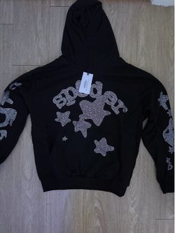 Sp5der Black Rhinestone Hoodie with Tags
