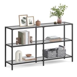 51.2 Inch Console Table with 3 Shelves, Sofa Tables, Modern Entryway Table, Metal Frame, Tempered Glass Shelf, Entryway Living Room Bedroo