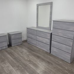 Dresser Whit Mirror , Chest And 2 Nightstands - Cómoda Con Espejo , Gavetero Y 2 Mesitas De Noche 