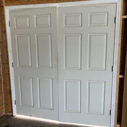 New Double Interior Door 73 1/2" X 80" hollow Core 6 Panels Texture